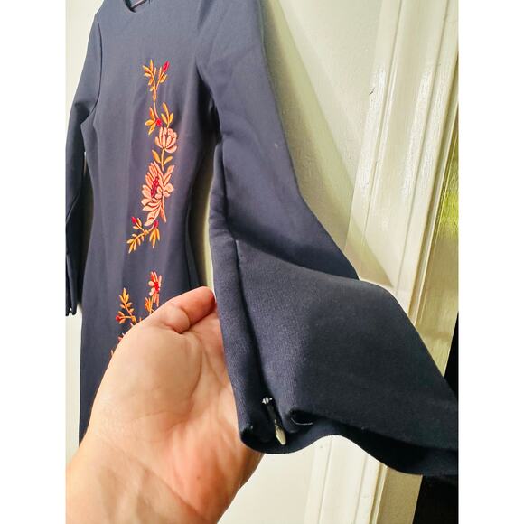 CINQ A SEPT Women's Navy Orange Floral Embroidered Side Slit Lexi Dress Size 8 - Picture 10 of 16